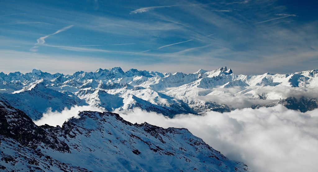 Snowy mountains on a crisp day