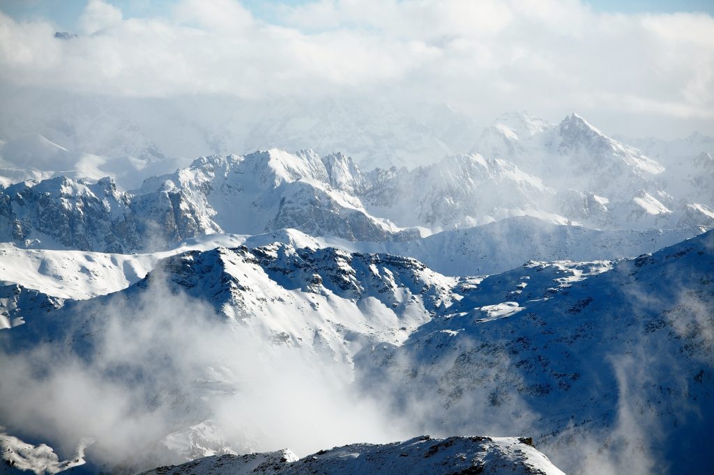 Cloud-shrouded mountain peaks