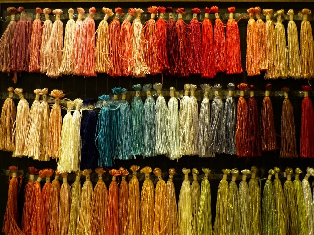 Thread samples in various colours