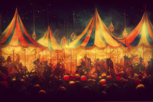 The colourful carnival lit up at night