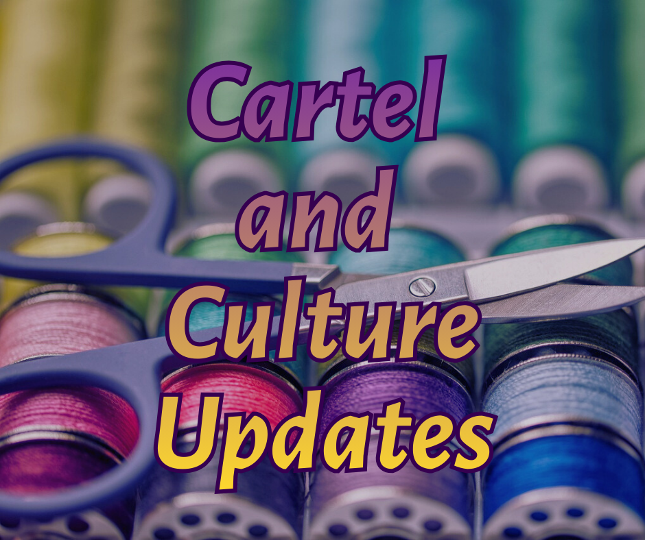 Spools of thread in many colours superimposed by scissors.