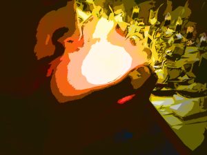 Pyromancer dining tricks at the dinner table, by Sakr