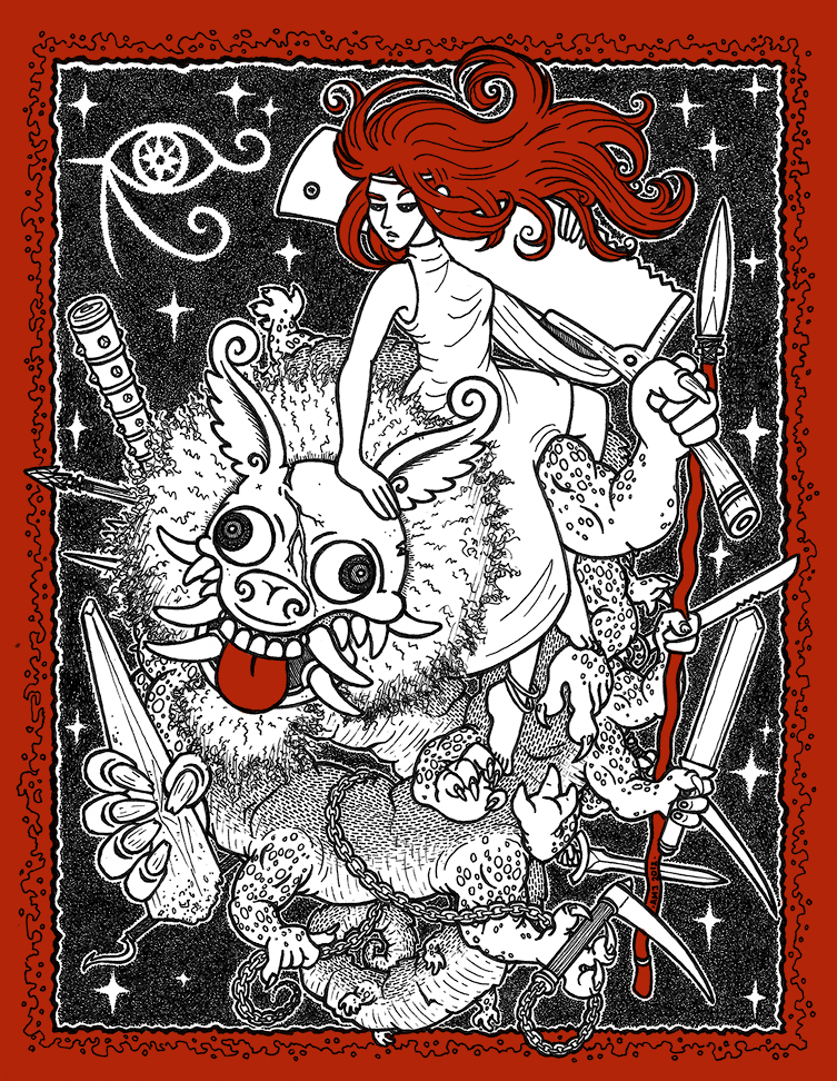 The Scarlet Goddess Astride the Dreadform of Iklara, by Arunasapta