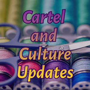 Spools of thread in many colours superimposed by scissors.