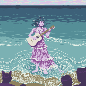 Artisanal by Xiran depicting the fae Petrichor singing at the Toronada Beach.