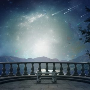 View of a beautiful and mystical sky as seen from a balcony.